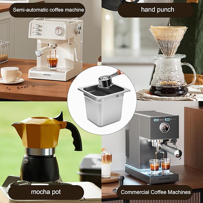 TECHSHARE Stainless Steel Knock Box, Square Espresso Knock Box, Large Capacity Coffee Knock Box, Easy to Clean Espresso Accessories for Home, Kitchen, Cafe, and More