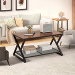 Load image into Gallery viewer, SENIG Coffee Table with Storage Shelf, Industrial Metal Wood Living Room Tables, Rectangle Center Table 39 Inch, Vintage Simple 2 Tier Cocktail Table, Brown