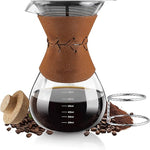 Load image into Gallery viewer, Pour Over Coffee Maker with Double-Layer Stainless Steel Filter - 27 oz Pour Over Coffee Dripper with Leather Collar, Heat Resistant 5 Cups Glass Coffee Carafe with Cork Lid for Hand Brewing Lovers