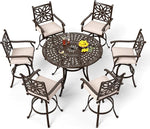 Load image into Gallery viewer, PHI VILLA 7 PCS High Bar Patio Dining Set, Cast Aluminum Outdoor Bar Set for 6 with 54" Round Bar Table and 6 Outdoor Swivel Bar Stool Chairs with Seat Cushion