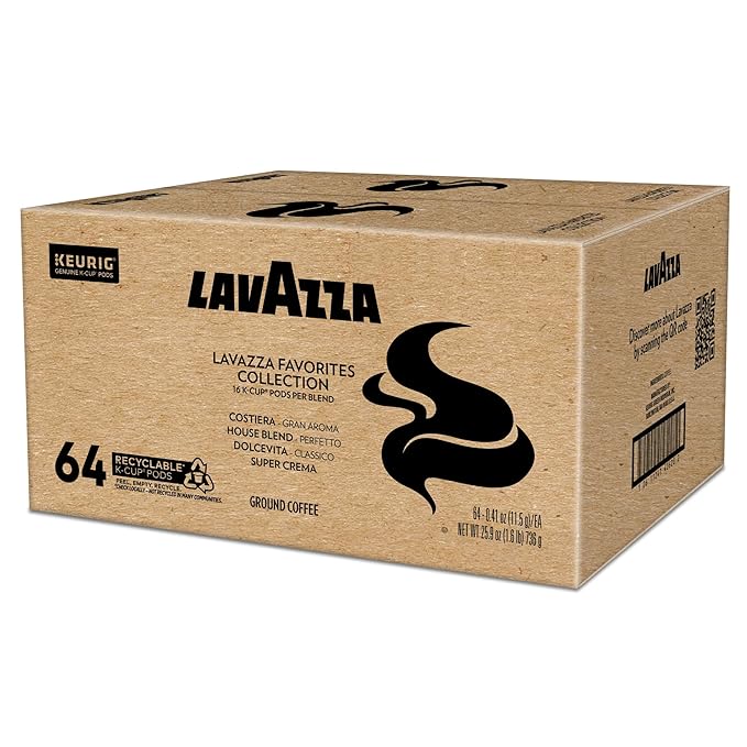 Lavazza Favorites Collection Variety Pack, Single Serve Keurig® K-Cup® Pods, Light and Medium Roast Coffees, 64-Count Box