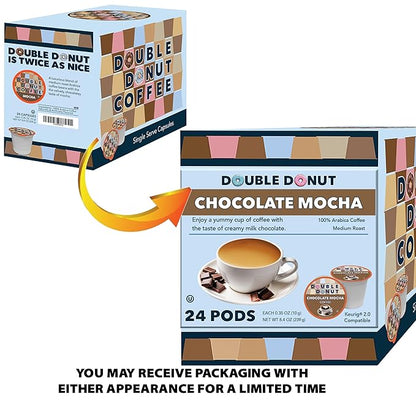 Double Donut Coffee Chocolate Mocha Coffee Pods, Single Serve Mocha for Keurig K Cup Brewers, Rich, Creamy Pods for Chocolate Lovers, 24 Count