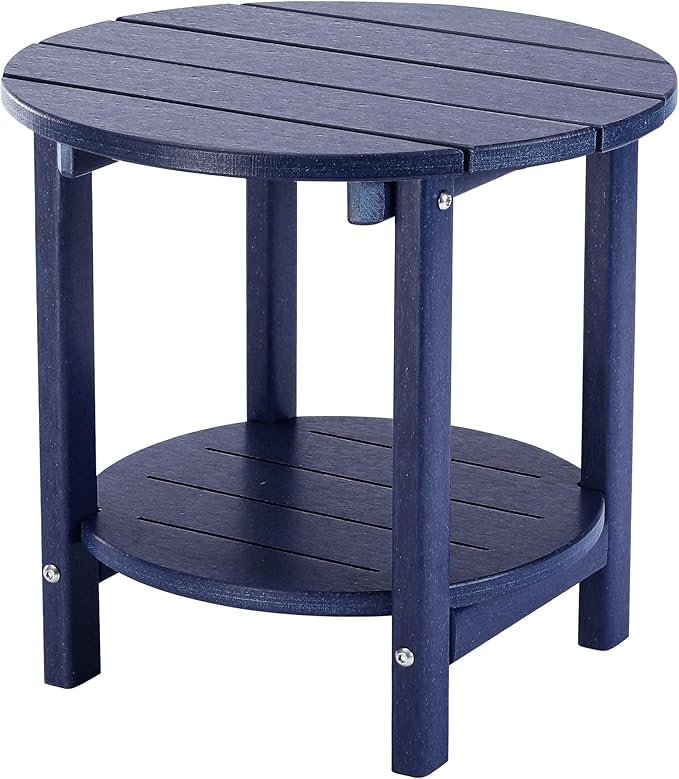 LZRS Round Adirondack Side Table Double End Table, Outdoor Side Tables for Patio, Backyard,Pool, Indoor Companion, Easy Maintenance & Weather Resistant(Navy Blue)