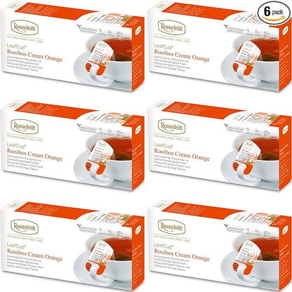 Ronnefeldt LeafCup Rooibos Cream Orange Chai – Naturally Caffeine-Free Red Herbal Tea with Orange Peel & Vanilla – Set of 6 Boxes – 90 Individually Wrapped Loose Leaf Tea Bags – Packed in Germany