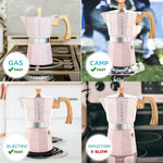 Load image into Gallery viewer, GROSCHE Milano Moka pot, Stovetop Espresso maker, Greca Coffee Maker, Stovetop coffee maker and espresso maker percolator (Pink, 6 cup)