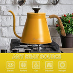 Load image into Gallery viewer, Harriet Gooseneck Kettle with Thermometer for Pour Over Coffee and Tea, 37 fl oz, Stainless Steel, Durable 3-Layer Base, Ideal Spout for Precision Pouring, Compatible with all Stove Tops, Yellow