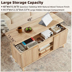 Load image into Gallery viewer, LEYAOYAO 48" Fluted Lift Top Coffee Table with Hidden Storage &amp; Adjustable Shelves, Lifting Tabletop Large Rectangular Coffee Tables, Mid Century Modern Wood Center Table for Living Room, Natural