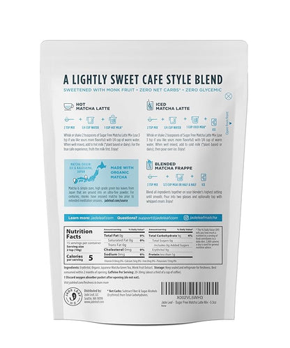Jade Leaf Matcha Organic Cafe Style Sugar Free Matcha Latte Green Tea Powder, Premium Barista Crafted Mix, Authentically Japanese, 15 Servings (5.3 Ounce Pouch)