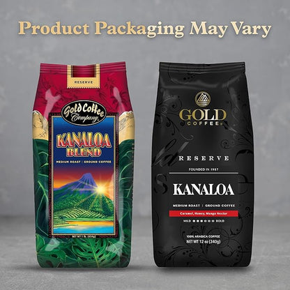 Gold Coffee | Kanaloa Premium House Blend, Medium Roast, Ground |100% Arabica Coffee, 1 lb. (Pack of 4)