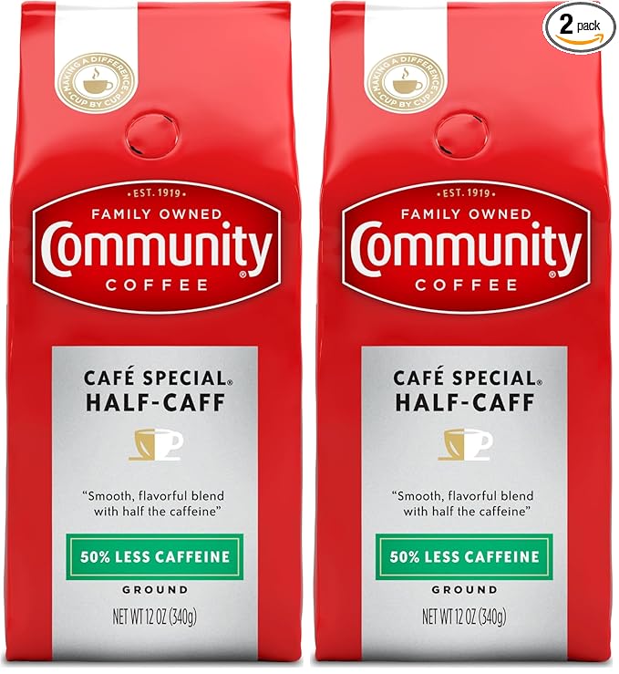 Community Coffee Cafe Special Half-Caff, Medium Dark Roast Ground Coffee, 12 Ounce (Pack of 2)