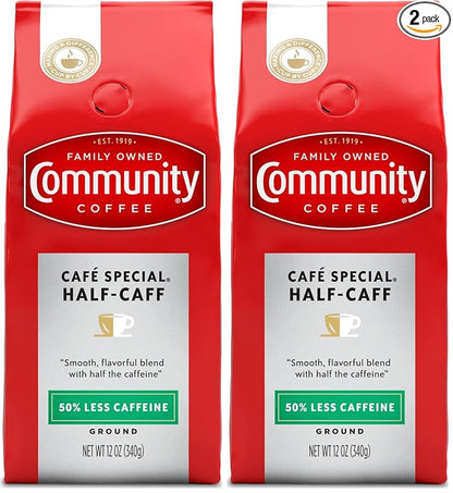 Community Coffee Cafe Special Half-Caff, Medium Dark Roast Ground Coffee, 12 Ounce (Pack of 2)