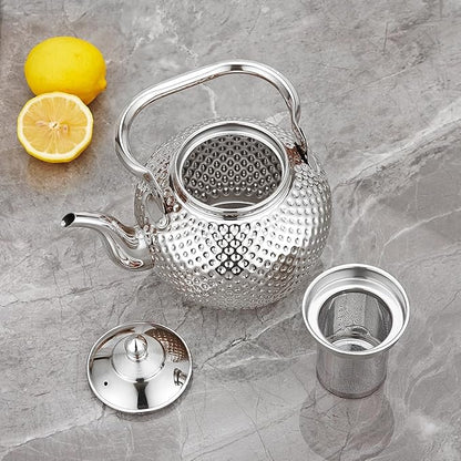 SANQIAHOME 2000ml teapot with Infuser stainless steel Water Boilers lifting handle Tea Maker Water Kettle for Induction/Gas silver
