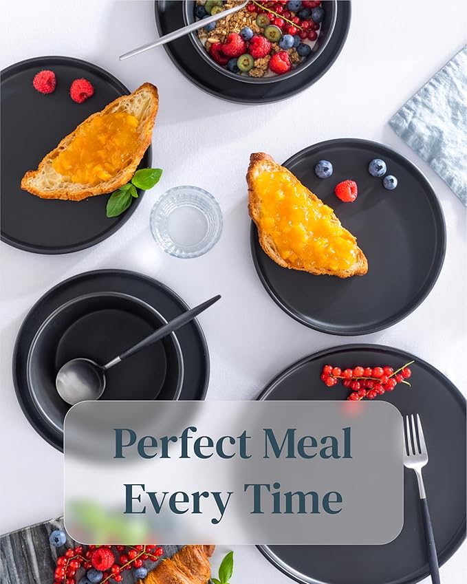 Stoneware Coffee Mugs Set of 4, Stylish Black Matte, 10.5 Oz Ceramic Cups, Dishwasher and Microwave Safe, Large Mugs