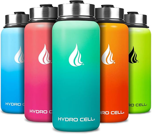 HYDRO CELL Stainless Steel Insulated Water Bottle with Straw - For Cold & Hot Drinks - Metal Vacuum Flask with Screw Cap and Modern Leakproof Sport Thermos for Adults (Mint/Green 32oz)