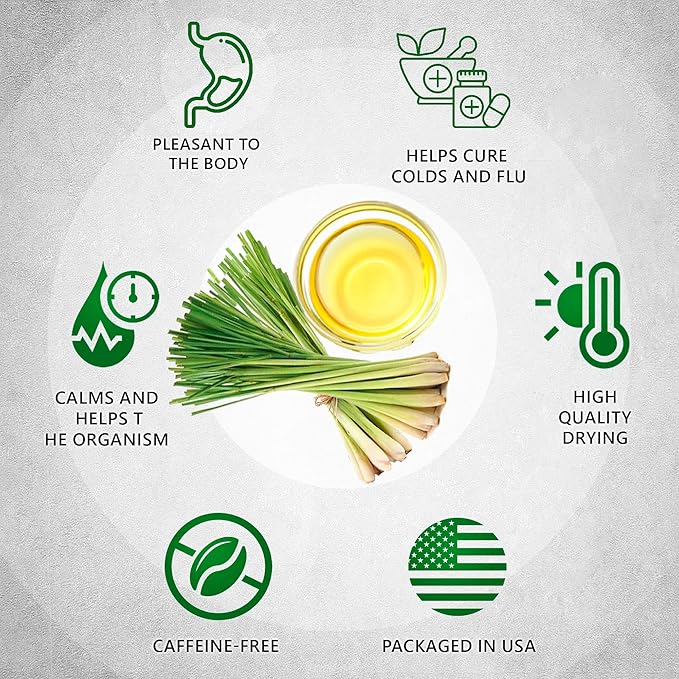 Lemongrass Tea Bags - 200 Bags (Premium Natural Pure Leaf Tea - 200 Count) Gluten-Free and Caffeine-Free Herbal tea for Relaxation, Wallness, Immune Support with Smooth Taste