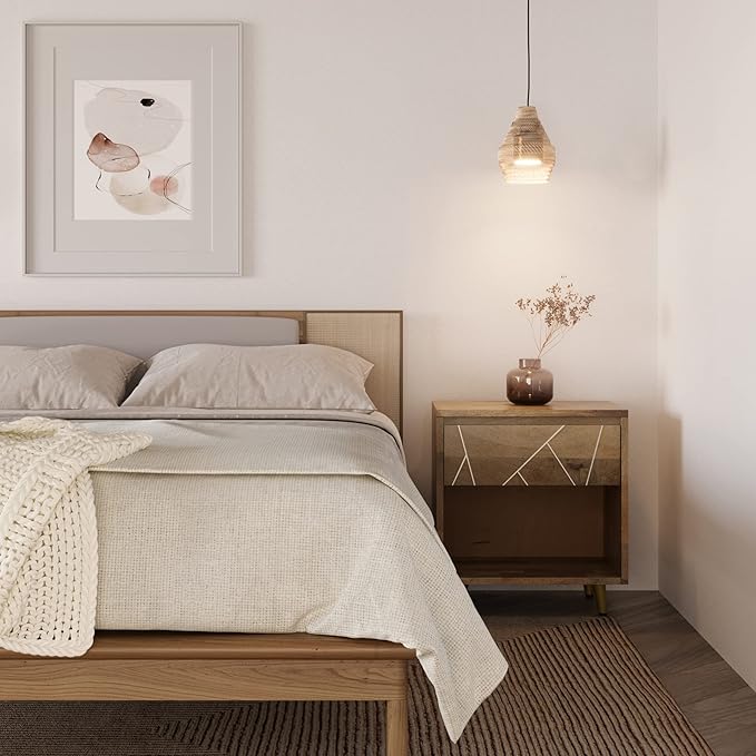 SIMPLIHOME Jager SOLID MANGO WOOD 22 inch Wide Mid Century - Contemporary Bedside Nightstand Table in Natural for the Living Room and Bedroom