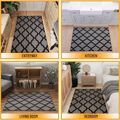 Ottomanson 3'3" x 5' Rugs for Living Room Trellis Area Rug for Bedroom - Non Slip Durable Large Floor Carpet for High Traffic Areas - Indoor Rug for Dining Room Kitchen Kids Playroom, Dark Gray