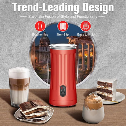 Electric Milk Frother, 4-in-1 Milk Steamer and Frother, 8.1oz/240ml Automatic Warm and Cold Foam Maker, Auto Shut-Off Frother for Coffee, Latte, Cappuccino, Macchiato(Rose)