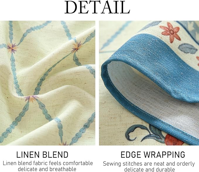 Designer Linen Floral Long Tablecloth Rectangle,Light Green Farmhouse Durable Table Cloth,Washable Decor Tablecloths for Dining Kitchen Thanksgiving Christmas,63"*102"-Floralsea B