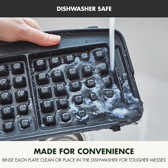 GreenPan Elite 2-Square Belgian & Classic Waffle Iron, Healthy Ceramic Nonstick Dishwasher Safe Plates, Adjustable Shade/Crunch Controls, Wont Overflow, Easy Cleanup Breakfast, Stainless Steel