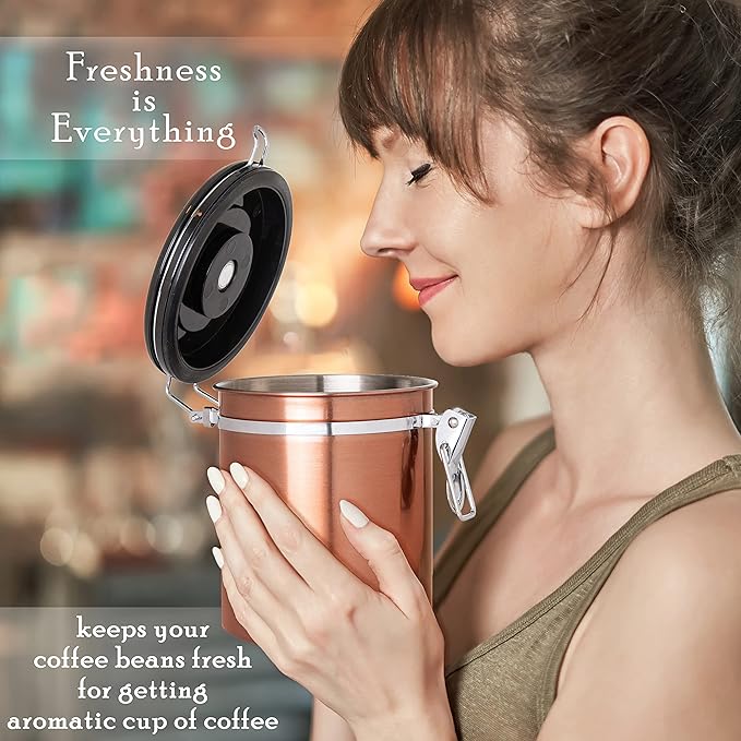 Mixpresso Gooseneck Pour Over Coffee Kettle, Barista Pour Control Design, High-Grade Stainless Steel 1.2 Liter Bundle With Bronze Stainless Steel Airtight Coffee Container with Date Tracker For Coffe