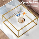 Load image into Gallery viewer, Glass Coffee Table Modern Center Table,Minimalist Coffee Table Sofa Side Tea Table for Living Room,Tempered Glass-top with Sturdy Metal Frame, Easy Assembly,26.4 x 26.4 x 15.7 Inches, Gold