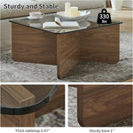 Load image into Gallery viewer, 31.5" Glass Coffee Table, MDF Mid-Century Modern Square Coffee Table with Tempered Glass Top, Square Center Tables for Small Space Living Room Office Apartment, Walnut