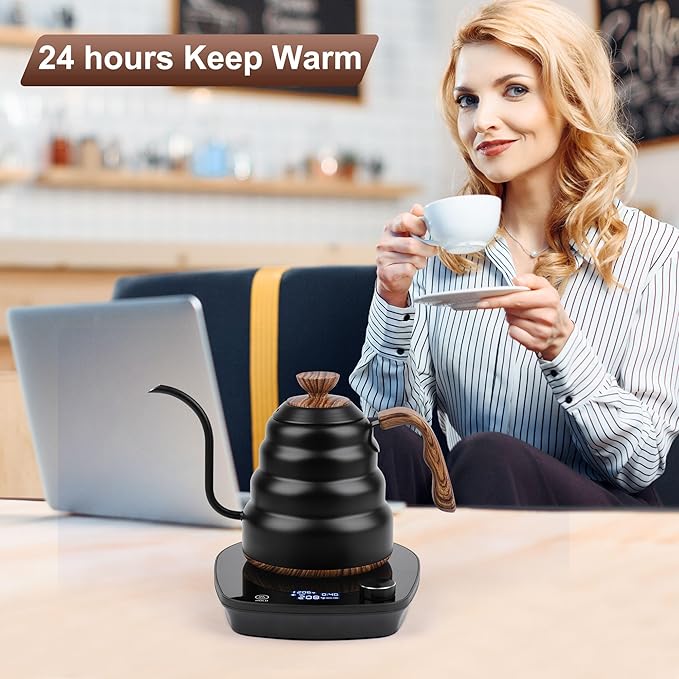 Electric Gooseneck Kettle, 30oz 0.9L Water Electric Kettle with Intelligent Temperature Control Quick Heating 304 Stainless Steel for Coffee Tea Boil Hot Water 1000W(Black)