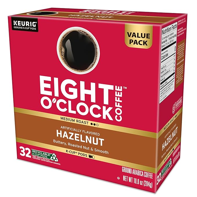 Eight O'Clock Coffee Hazelnut Single-Serve Keurig K-Cup Pods, Medium Roast Coffee Pods, 32 Count