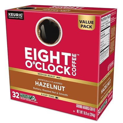 Eight O'Clock Coffee Hazelnut Single-Serve Keurig K-Cup Pods, Medium Roast Coffee Pods, 32 Count