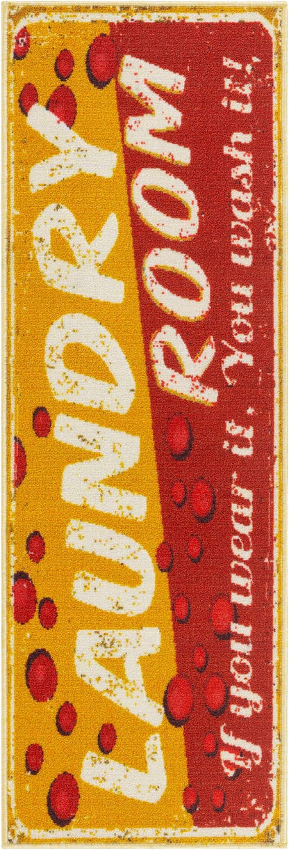 Ottomanson 20" x 59" Laundry Room Rug - Non-Slip Mat for Laundry & Mudroom - Durable, Stain-Resistant, and Easy to Clean - Perfect for High-Traffic Areas - Runner Rug for Entryway Bathroom, Yellow/Red