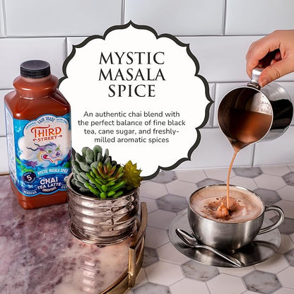 Third Street Inc. Organic Mystic Masala Spice Chai Concentrate, 32 Fl. Oz., Black Tea Latte Concentrate, Authentically Dreamy Tea Blend, Beverage Concentrate 1:1, Vegan, Gluten Free, Kosher, Non-GMO