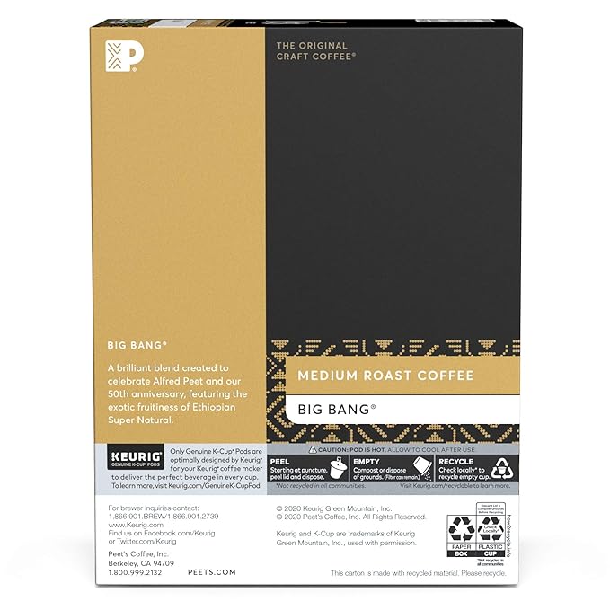 Peet's Coffee K-Cup Coffee Pods for Keurig Brewers, Medium Roast, Pods, Big Bang, 22 Count (Pack of 2)
