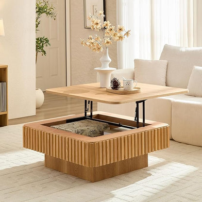 KEVINSPACE Lift Top Coffee Table Square Coffee Tables for Living Room Furniture Small CoffeeTable with Large Hidden Storage Center Table Mid Century ModernTable Rustic Ash 35.43" W x14.57-24.5" H