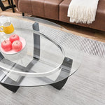 Load image into Gallery viewer, Oval Glass Coffee Table, 43.3" Solid Wood Tea Table with Tempered Glass Tabletop, Modern Glass Sofa Center Table Cocktail Table with Black Cross Base for Living Room Home Office,KFZ1331