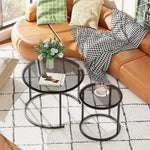 Load image into Gallery viewer, aboxoo Nesting Coffee Table Grey Glass Table Set of 2, Small Round Glass Nesting Tables for Living Room Bedroom, Accent Tea Table with Metal Frame Modern Industrial Simple