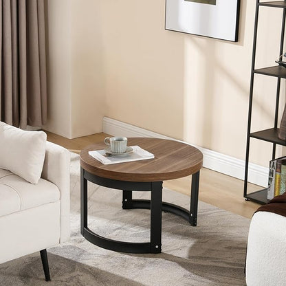 Wahson Mid-Century Modern Coffee Table, 23.5" Wide Round Coffee Table for Living Meeting Room/Reception Room/Office/Espresso with Black Iron Legs, Rustic Brown