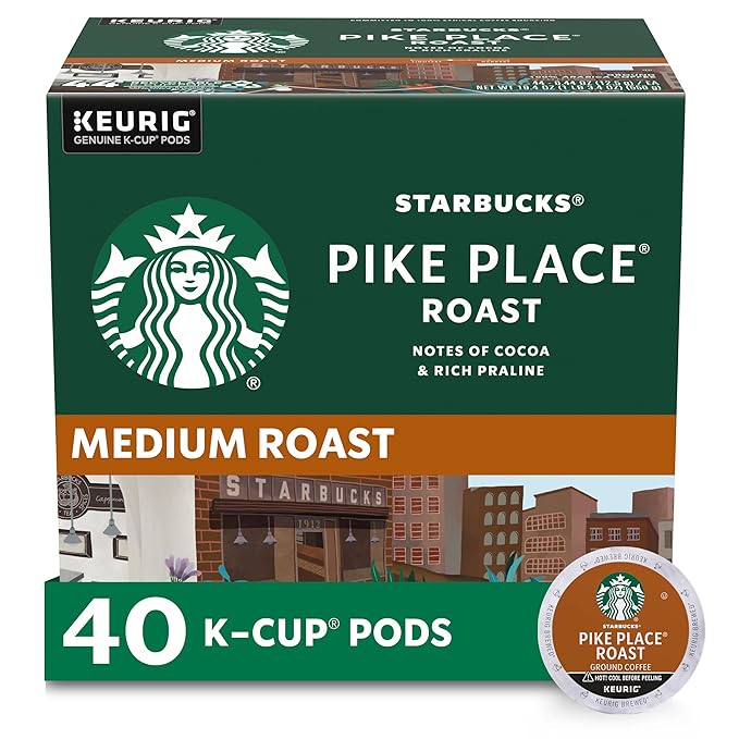 Starbucks Medium Roast K-Cup Coffee Pods — Pike Place for Keurig Brewers — 1 box (40 pods)