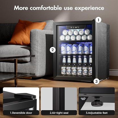 Kismile 1.7 Cu.ft Beverage Refrigerator and Cooler, 68 Can Mini Fridge Glass Door,Digital Temperature Display for Soda, Beer or Wine, Small Drink Dispenser Cooler for Home, Office or Bar