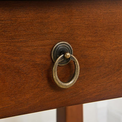 PADMA HOUSE Solid Wood End Table with Drawer & Shelf, Rectangle Sofa Side Table with Dual-Hourglass Tabletop Mid-Century Apartment Bedside Table for Living Room Bedroom,19.7 * 15.7 * 27.6in