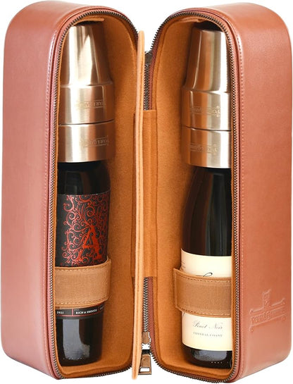 POUR & GARNISH Bourbon Whiskey & Wine Double Bottle Travel Bag with 4 Stainless Steel Double-Walled Vacuum Insulated Glasses - Makes a Great Gift!