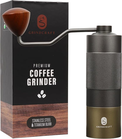 Premium Manual Burr Coffee Grinder - Hand Coffee Grinder with Titanium-Plated Stainless Steel Burr Mill; Extra-Fine to Coarse Coffee & Espresso Hand Grinder for Drip, French Press, Moka by GRINDCRAFT