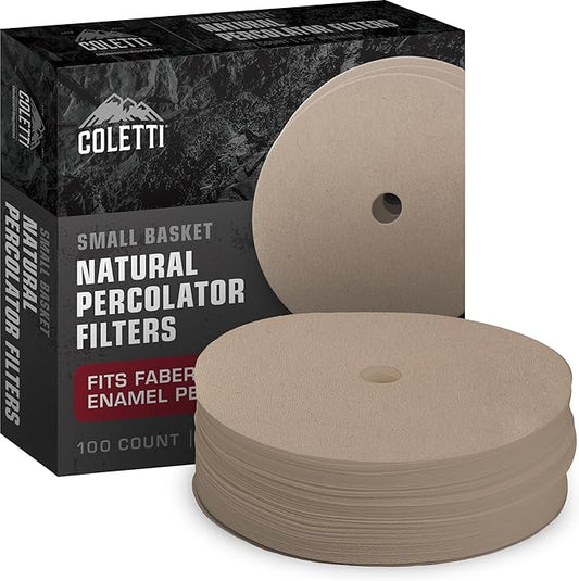 COLETTI Percolator Coffee Pot Filters – Camping Coffee Filter – Disc Coffee Filters For Percolators (Unbleach Paper, 3.3")