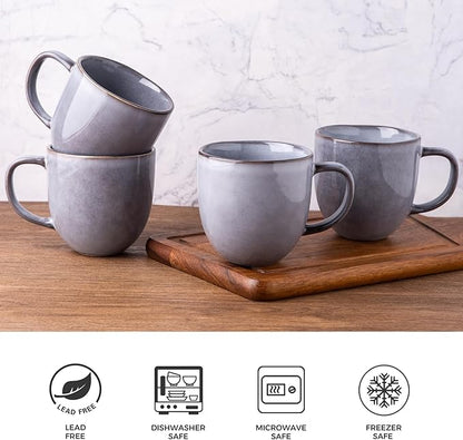 AmorArc 12oz Coffee Mugs, Ceramic Coffee Mugs set of 4 for Man, Woman, Dad, Mom, Modern Coffee Mugs with handle for Latte/Cappuccino/Milk/Cocoa. Dishwasher&Microwave Safe, Gray-Reactive Glaze