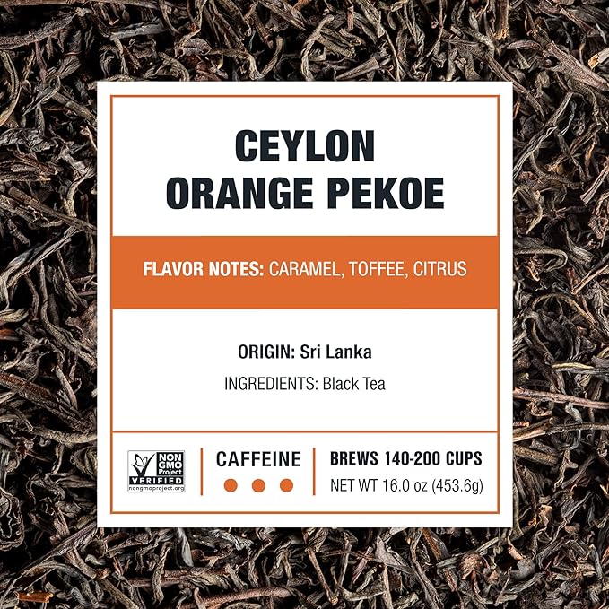 Tiesta Tea - Ceylon Orange Pekoe Black Tea, Loose Leaf, Single Origin Premium from Sri Lanka, Pure Unblended High Caffeinated, Hot or Iced & Brews Up to 200 Cups, 16oz Resealable Bulk Pouch