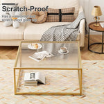 Load image into Gallery viewer, Glass Coffee Table Modern Center Table,Minimalist Coffee Table Sofa Side Tea Table for Living Room,Tempered Glass-top with Sturdy Metal Frame, Easy Assembly,26.4 x 26.4 x 15.7 Inches, Gold