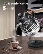 Load image into Gallery viewer, Artistic Electric Kettle with Hand-Applied Piano Keys and Music Note Stickers - 1.7L Stainless Steel Tea Kettle with LED Indicator, BPA-Free, 1200W Rapid Boil, Auto Shut-Off and Boil-Dry Protection
