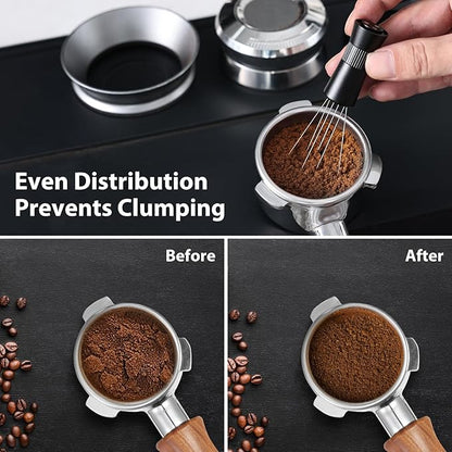 WDT Tool - Coffee Distribution Tool with Magnetic Stand, Adjustable Range Espresso Stirrer, 304 Stainless Steel 6 Needles 0.4mm and 6 Extra Needles 0.25mm