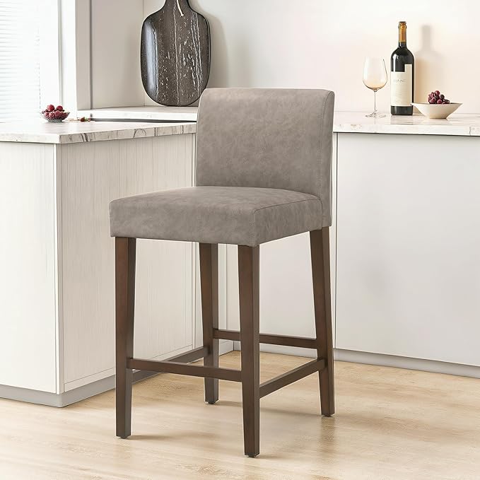 CHITA Counter Height Bar Stools Set of 3, 27" H Seat Height Upholstered Barstools, PU Leather in Stone Grey