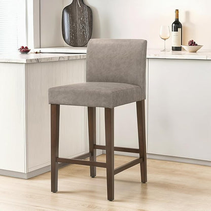 CHITA Counter Height Bar Stools Set of 2, 27" H Seat Height Upholstered Barstools, PU Leather in Stone Grey